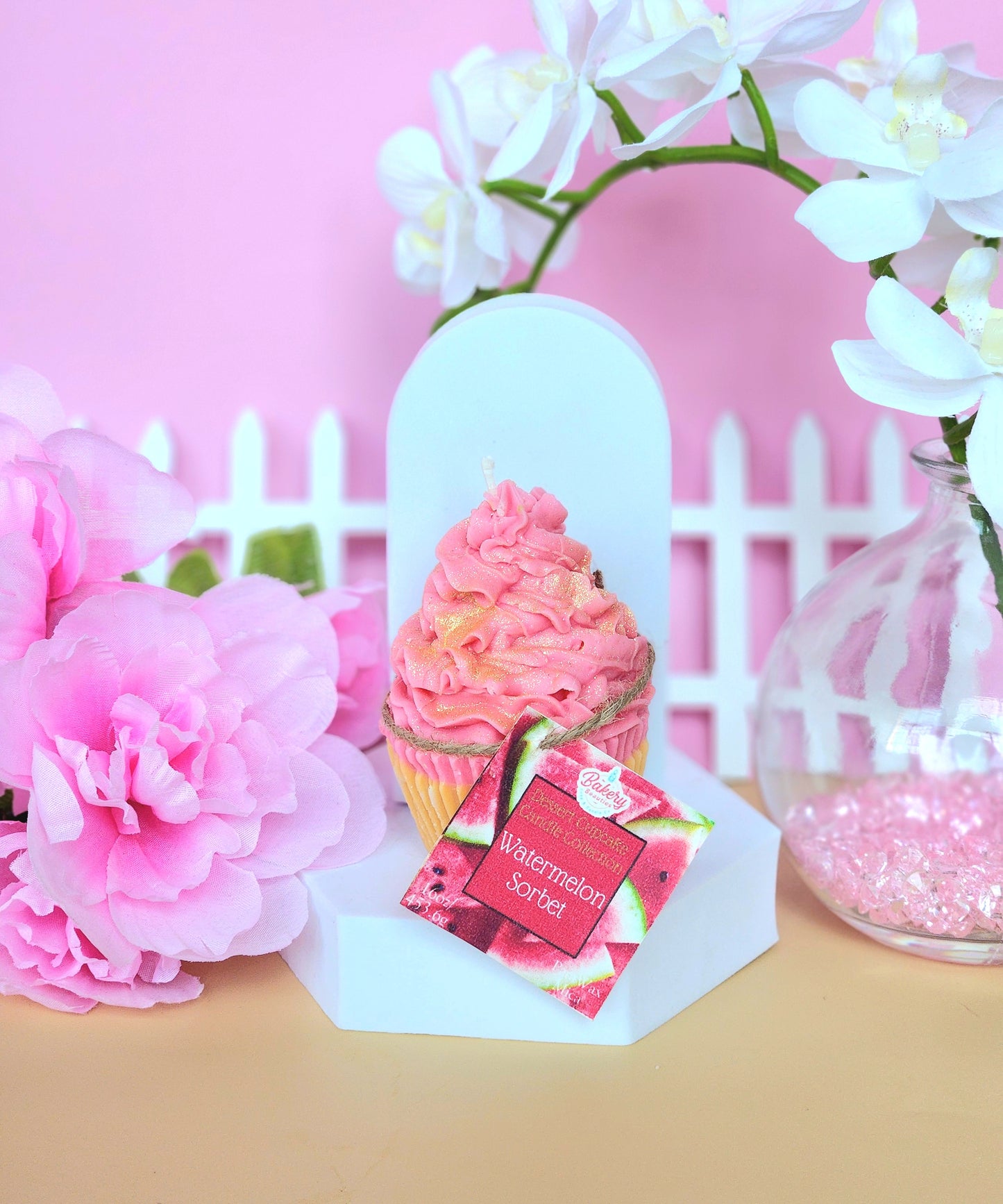 Watermelon Sorbet Cupcake Candle
